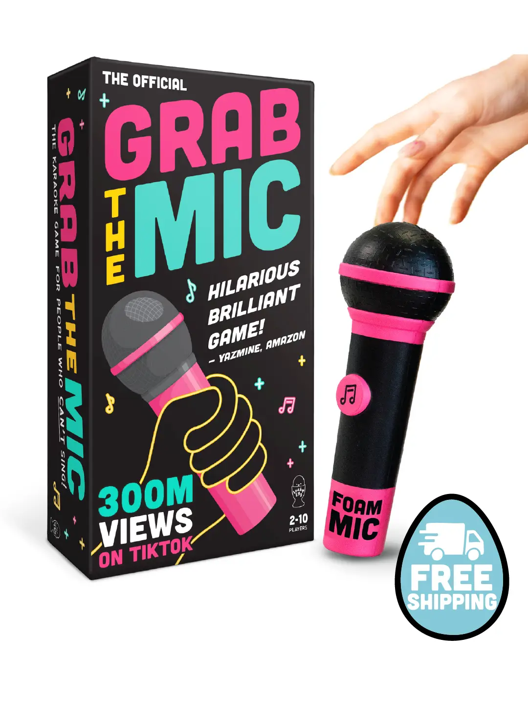 Grab The Mic - Karaoke-Style Game with Foam Microphone, 125 Word Cards, Game Board, Player Tokens & Easy-to-Follow Instructions