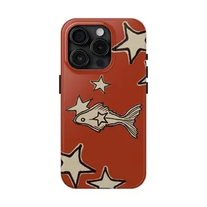 Orange Star Goldfish Phone Case Cute Y2K Ocean Celestial Grunge Cool Girl Gift Tough 2D Design Polycarbonate TPU Protection Lightweight Impact Resistant Compatible with iPhone Smartphones