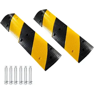 2 Pack 39.3" Rubber Speed Bumps with 6 Bolt Spikes Anchors, 2 Channel Modular Speed Bumps 25000 lbs Load Capacity, Garage Speed Hump for Asphalt Concrete Gravel Driveway Road