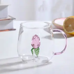 Cute Cartoon Design Transparent Heat-Resistant Glass Cup, Shatterproof High-Aesthetic Instagrammable Creative Girl Heart Home Use