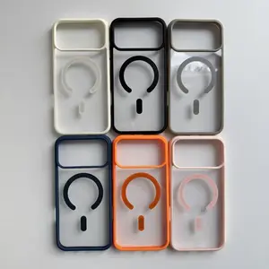 Transparent Magnetic Macaron Smartphone Case - Ultra-Thin Flexible TPU MagSafe-Compatible Cover for iPhone 12-17 Pro Max (Orange & White), Shockproof Tech Accessory for Wireless Charging, Handheld Camera Protection & Phones