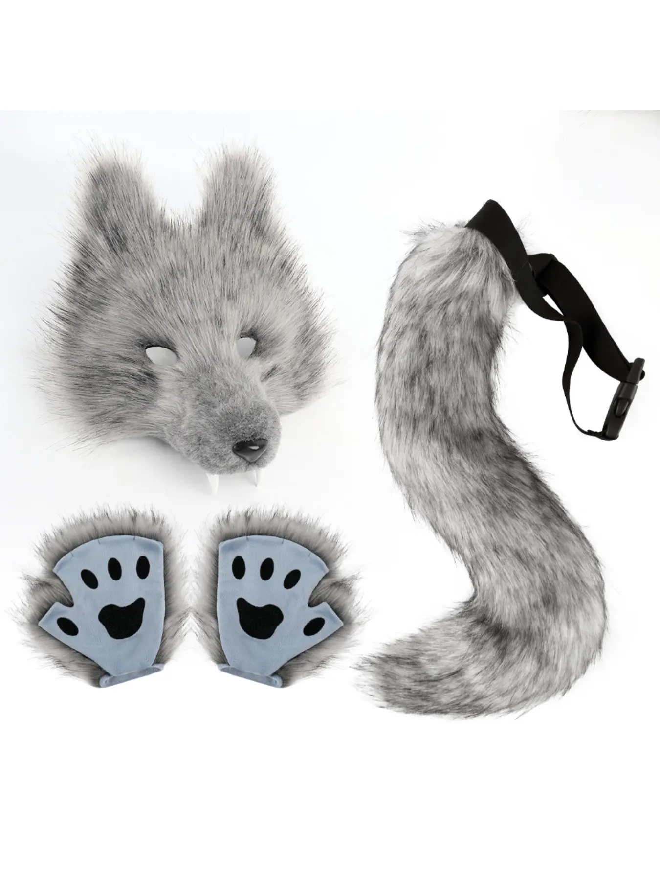 Ladies Dress Up Accessories Set Simulation Wolf Mask Set Wolf Tooth Three-dimensional Cosplay Beast Tail Plush Tail Dance Party Performance Props Costume Props
