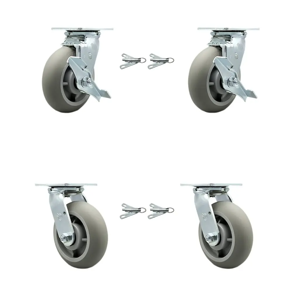 Service Caster SCC-30CS620-TPRBD-TLB-BSL-2 Heavy Duty Set of 4 Metal Ball Casters, 2 with Swivel Brake & Swivel Locks, 6 in. Thermoplastic Donut Tread Double Ball Bearing Wheels, 2000 lbs Capacity, 7.5" H x 12" W x 12" L, for Dollies, Commercial Equipment