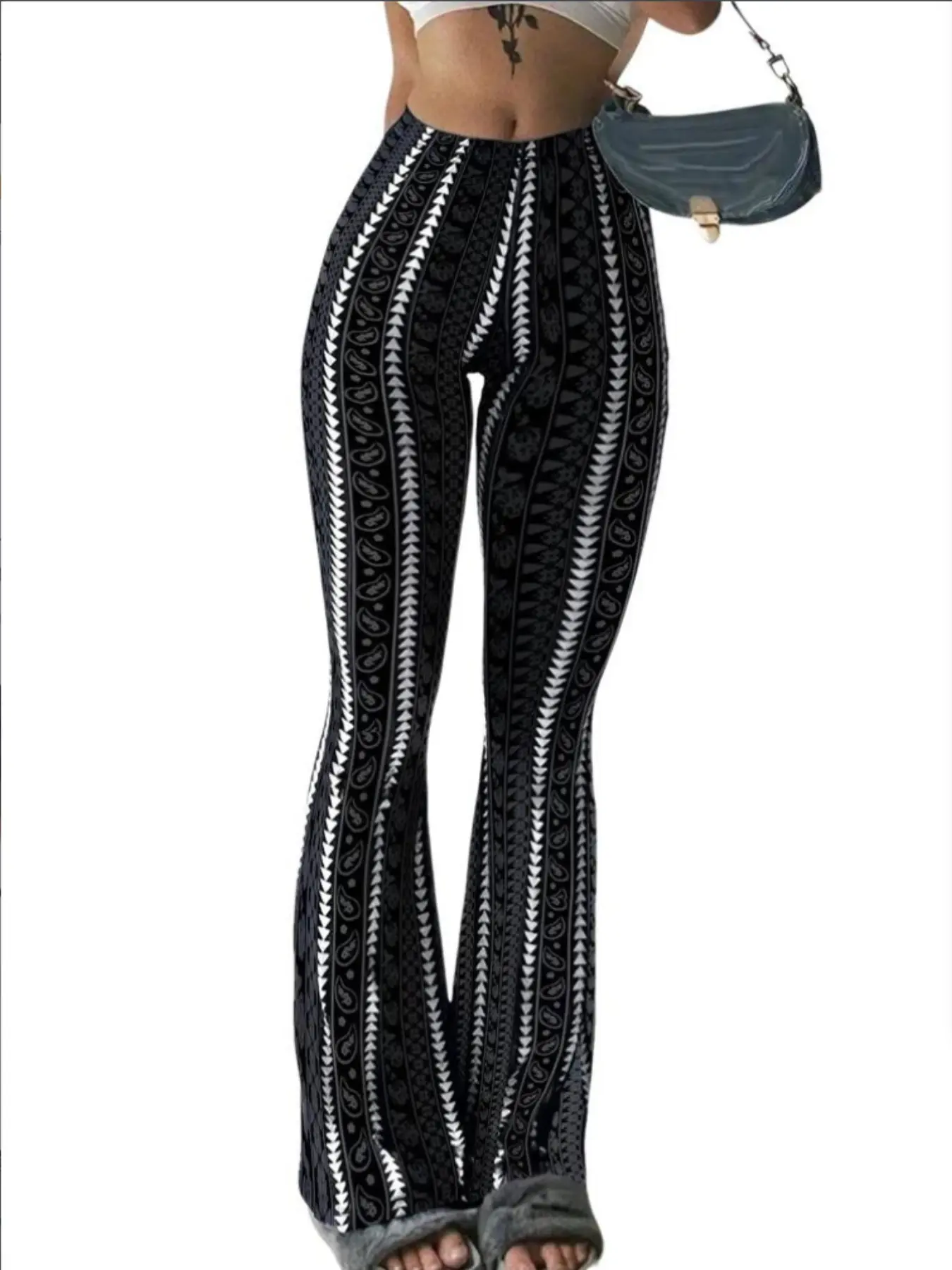 Women's Casual Flare Leg Pants, Bohemian Pattern Print, All Seasons, Comfortable Long Trousers, Stylish and Trendy Design, Casual Trendy Versatile