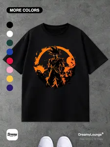 Classic Anime Qigong Burst Graphic Loose-Fit Short Sleeve Streetwear, Casual Breathable Home Wear, Perfect for Daily Use at Home or Outdoors