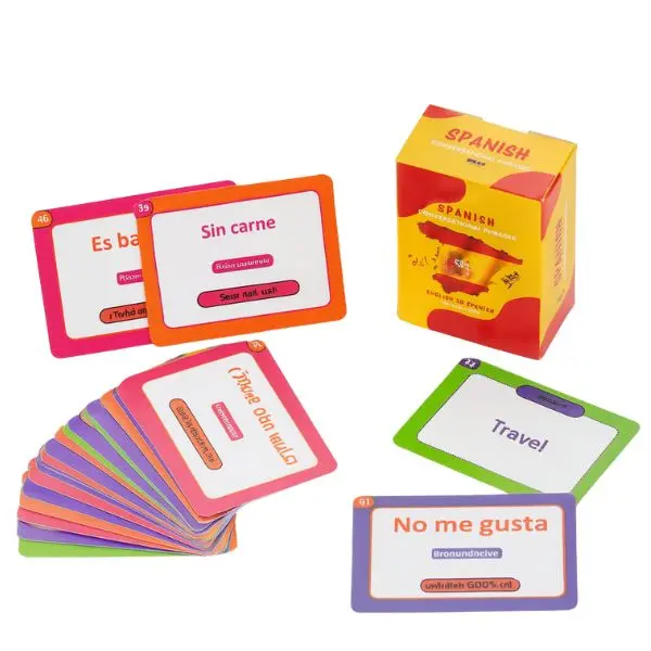 Halloween Fall Gift Spanish Conversational Phrase Flash Cards - 100 Beginner Sayings for Travel, Memory, Quick Reference - Educational Language Learning Resource - Game Like Play - Kids, Grade School, Classroom Homeschool