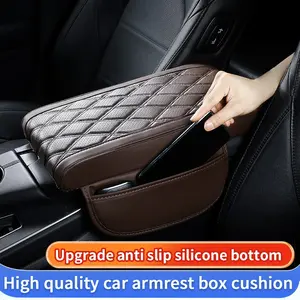 2026 New Extended 15.75 Inch Leather Car Armrest Booster Pad, Multi-Functional with Pockets, Central Elbow Support for Long Drives