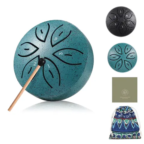 3-Inch Stainless Steel Tongue Drum Percussion Musical Instrument, 6-Note Mini Pentatonic Hand Drum with Crisp Stable Tone, Corrosion Resistant Waterproof Alloy Steel for Longevity & Calming Musical Experience, Outdoor Garden Decor Accent