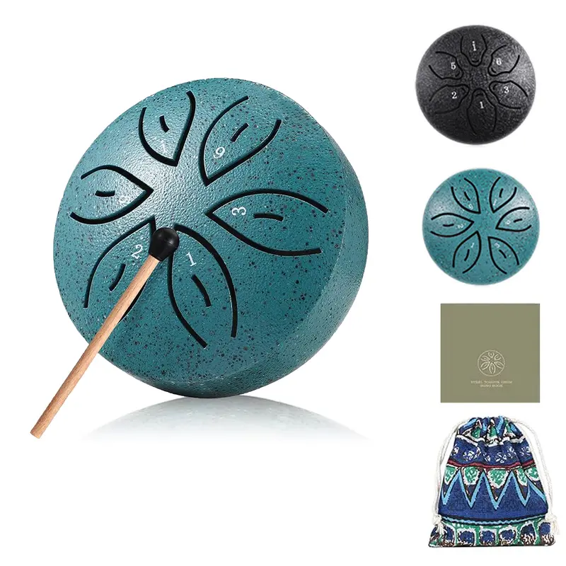 3-Inch Stainless Steel Tongue Drum Percussion Musical Instrument, 6-Note Mini Pentatonic Hand Drum with Crisp Stable Tone, Corrosion Resistant Waterproof Alloy Steel for Longevity & Calming Musical Experience, Outdoor Garden Decor Accent