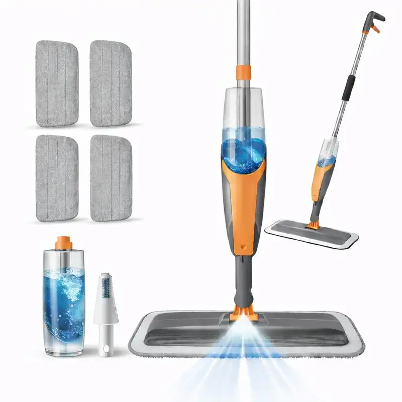 Spray Mop with 4 Microfiber Pads, 360° Rotating Head & Wet/Dry Use for Multi-Surface Cleaning