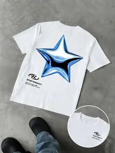 Men's Loose Fit Fashion Print Round Neck T-Shirt, Fun 3D Balloon Star Pattern, Casual Daily Wear, Unisex, Youth College Street Style, Streetwear, Menswear