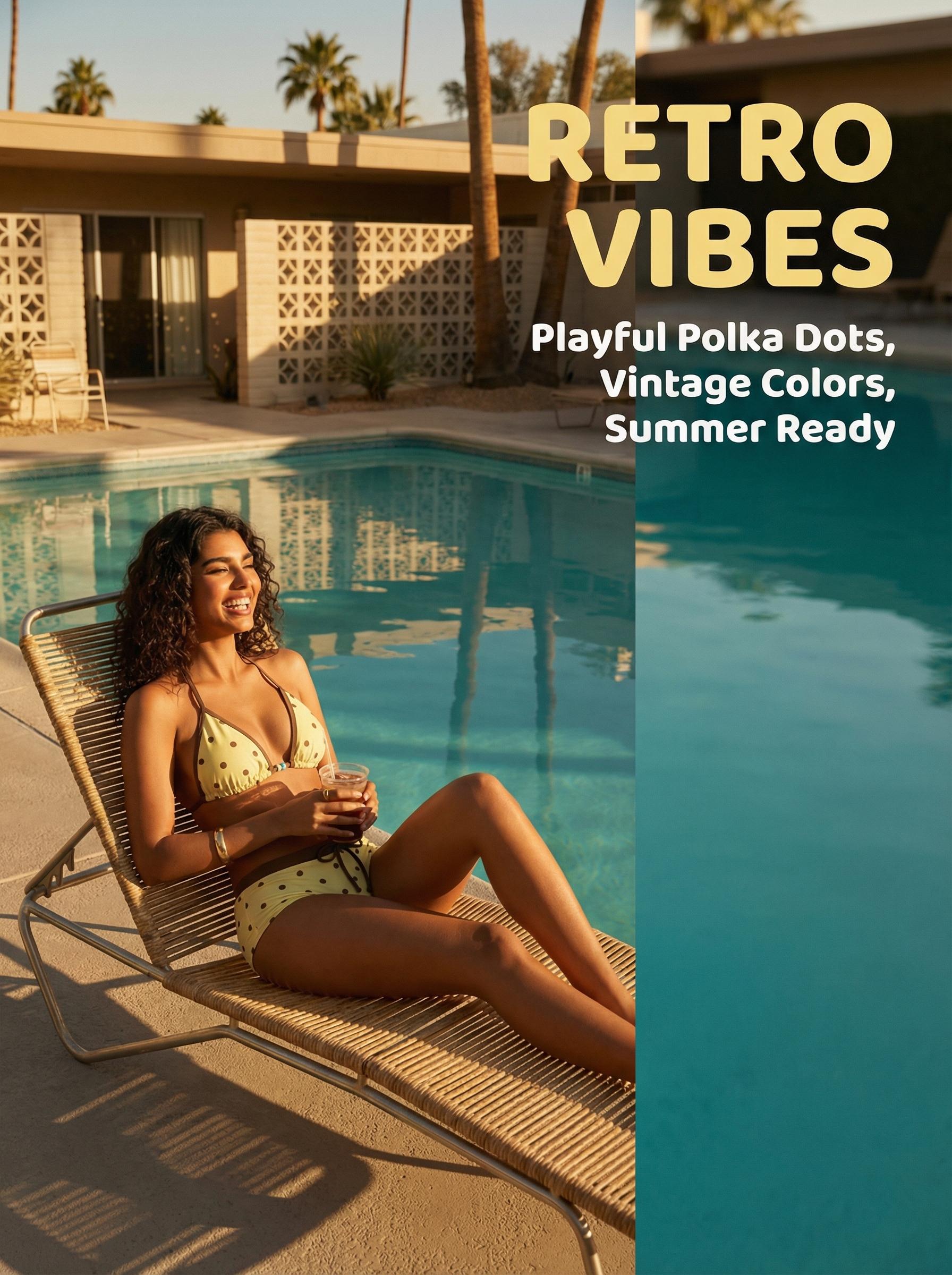 Women's Swimsuit bikini,retro yellow polkat Print vintage colour block swimsuit pants summer sets for/Going Out Outfits/Birthday