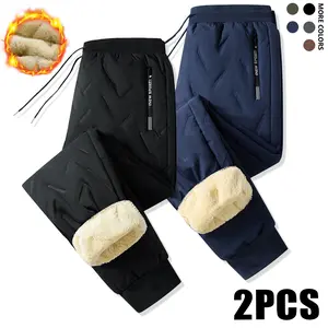Men's Thermal Winter Pants 2-piece set - Thick, warm, breathable, lightweight straight-leg pants with pockets, low-rise stretch fabric suitable for home, office, and outdoor camping, machine washable mens  clothing plush fleece wind  proof winter fleece-l