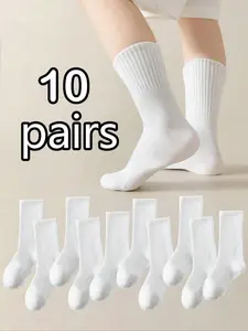 10 Pairs Kids Socks, Teen Boy Street Style Casual Sports Graffiti Mid-Calf Socks, Comfortable Soft, All-Season, Daily Wear
