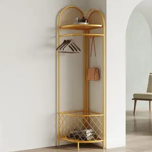 corner coat rack,corner hall tree,metal clothes rack, clothing rack with storage basket and hooks for bedroom,living room,entryway.corner storage rack for clothes.