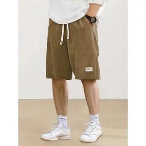 2026 Trendy Men Corduroy Shorts Elastic Waist Casual Lounge Shorts With Side Pockets Stylish Beach Outdoor Summer Bottoms