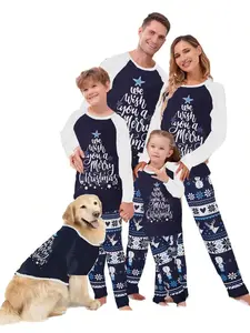 Family Christmas Pajamas Long Sleeve Tops And Striped Pants Holiday Pjs Xmas Jammies Sleepwear For Dad Mom Kid Baby