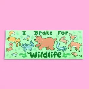Turtle's Soup I Brake For Wildlife Forest Edition Vinyl Bumper Sticker Car Decal Weather Proof Vehicle Design