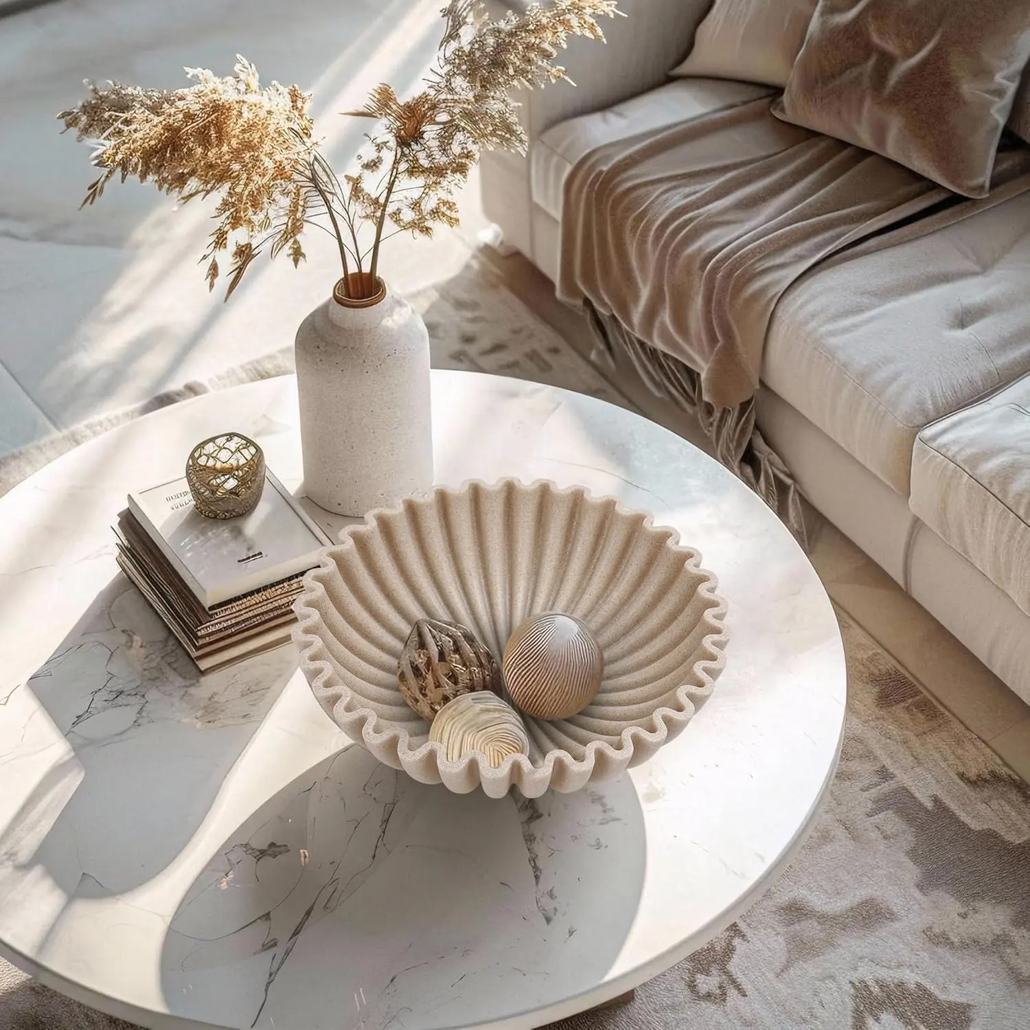 Large Decorative Bowl | Modern Minimalist Pleated Design for Stylish Storage and Home Décor. Perfect for the Living Room, Coffee Table, Entryway, Dining Table, or Office.