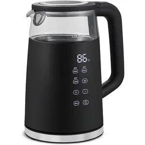 1.7L Dual Wall Cool Touch Electric Tea Kettle, Borosilicate Glass, 304 Stainless Steel Interior, Programmed Digital Touchscreen, Keep Warm, Auto Off & Audible Indicator, Black