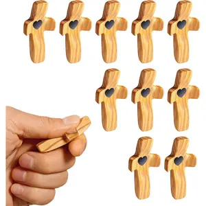 Easter Day Encouragement  Wooden  for Christians, Fingertip   Religious Gifts for Praying, Small Pocket  in Bulk, Olive Wooden Crosses, 10 count