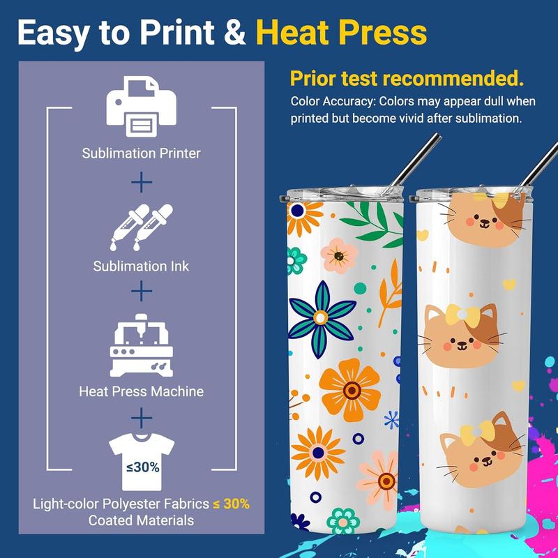 Sublimation Paper 8.5 x 11 Inches 50 Sheets Compatible with Sublimation Printer and Sublimation Ink 120gsm for Mugs T-Shirts Light Fabric and Other Sublimation Blanks DIY