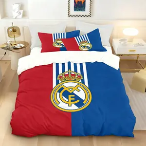 Football Club Duvet Cover Set (2/3 Piece, 1 Duvet Cover + 1/2 Pillowcases), Soccer Team Geometric Striped Print Bedding, Soft Breathable Bed Set for Soccer Fans & Adults Bedroom (Multiple Styles & Sizes Available, No Comforter Or Pillow Core)