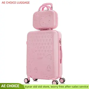 Cartoon Cat Carry On Luggage Spinner Suitcase Trolley Travel Bag Rolling Case
