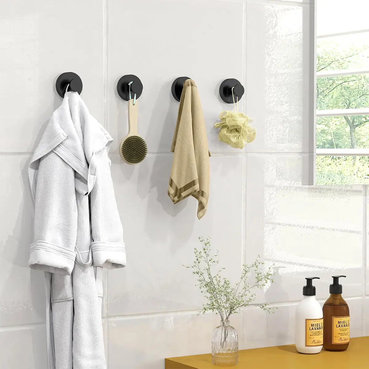 2 Pack Stainless Steel Metal Utility Adhesive Hooks - Heavy-Duty, No-Drilling, Waterproof, Rustproof Wall Mount Hangers for Bathroom, Kitchen, Smooth Tile, Glass, Removes Cleanly