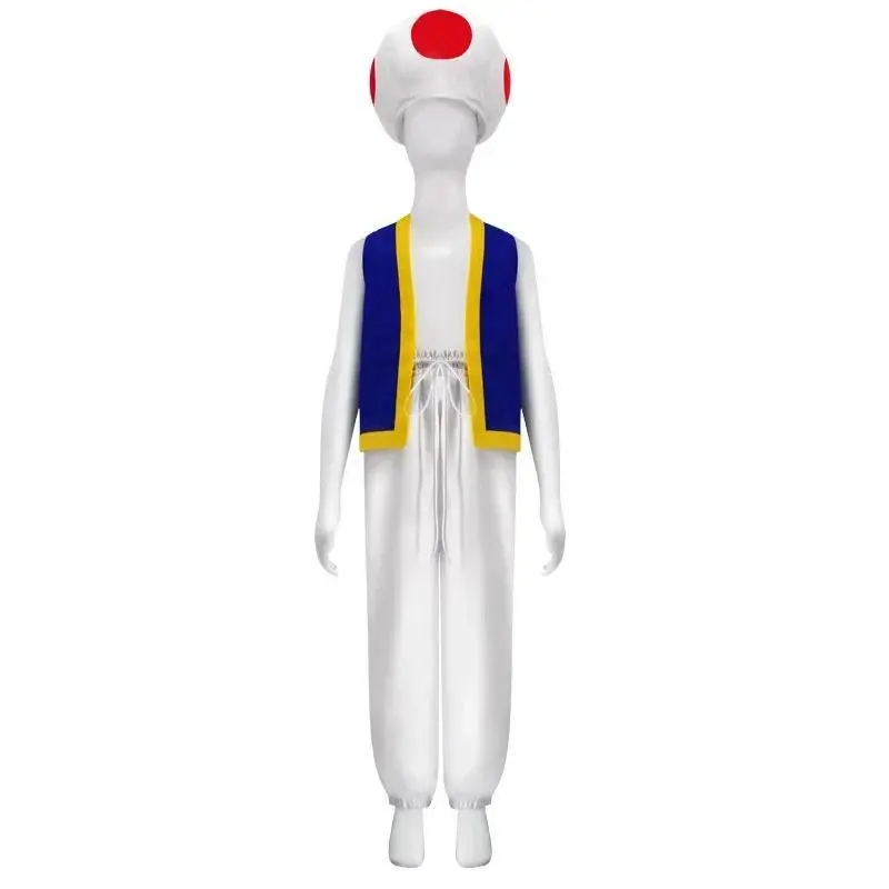 Halloween Costume Cosplay Game Anime Toad Red Mushrooms Hat Vest Pants Carnival Party Cloth Accessories Roleplay Kids Boys Gift