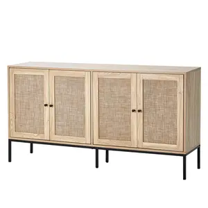 VEVOR Rattan Cabinet,  Rattan Storage Cabinet with 4 Magnetic Doors and Adjustable Shelves, Sideboard Buffet Cabinet for Hallway, Entryway, Living Room, or Kitchen, Natural