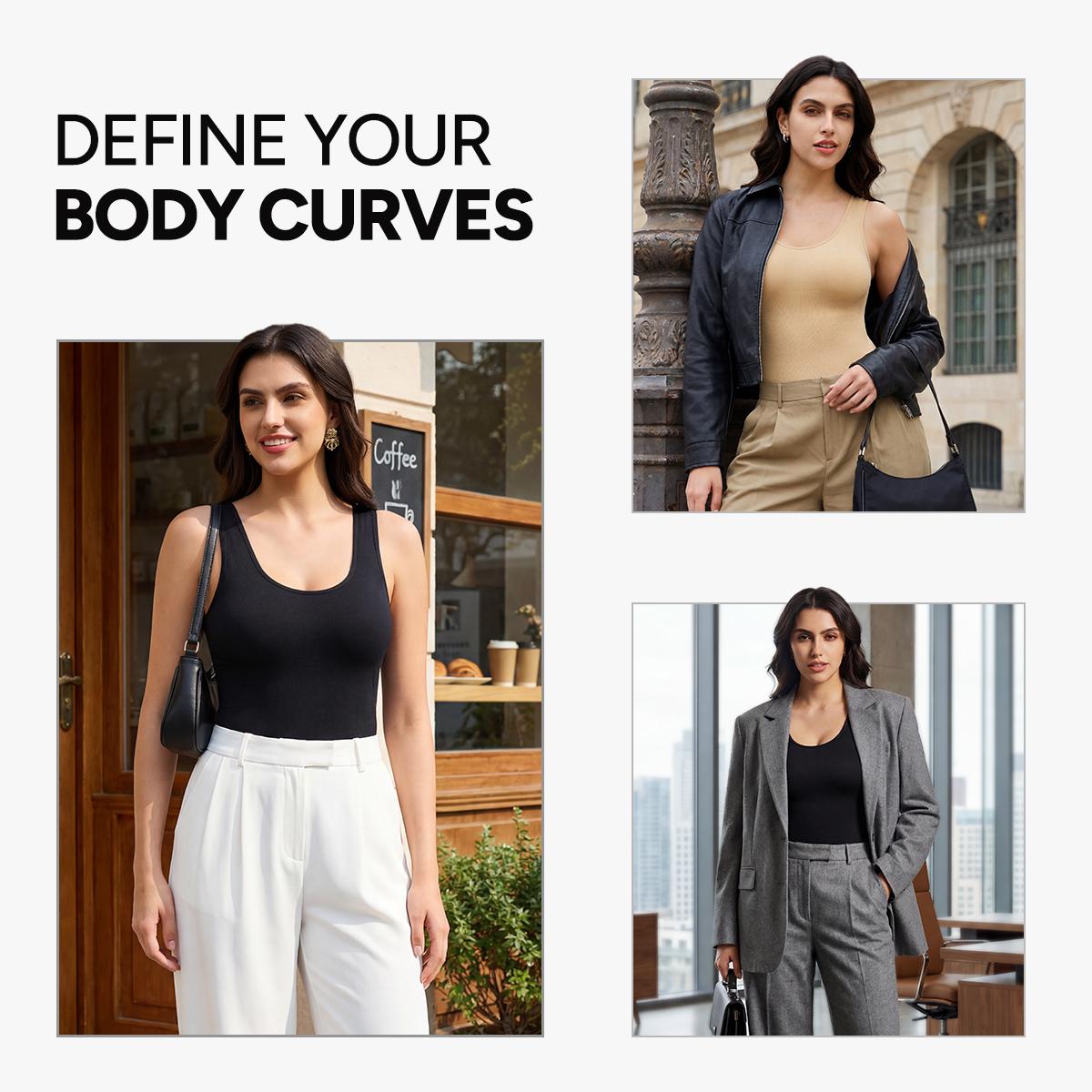 | Buy 1 Get 1 Free | Nebility 2 Piece Women's Seamless Round Neck Shapewear Bodysuit, Comfortable Basic Minimalist Womenswear for Daily Wear with Cinched Waist Affordability Blue SpringStatements