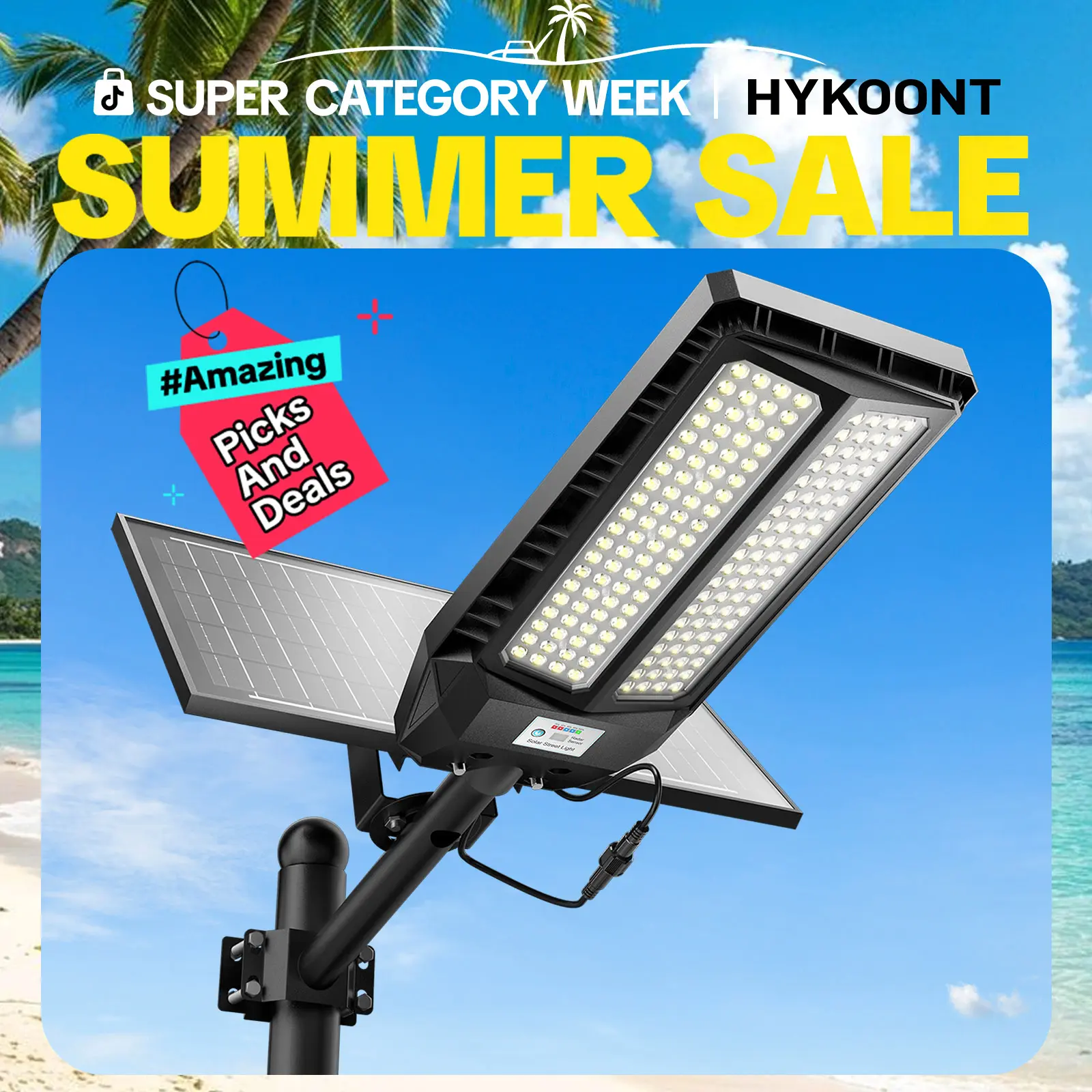 HYKOONT TW16 PRO MAX Dual Solar Sanels Solar Lights Outdoor - 6500K Daylight, Large Lamp Beads, Optical Convex Lens, Solar Street Lights Outdoor with Motion Sensor and Remote Control, Dusk to Dawn for Yard