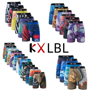 KXLBL Fashion Pattern Men'S Long Boxers, Graffiti Style High Stretch Long Boxers, Athletic Shorts, Novelty Print Men'S Briefs, Cycling Shorts Menswear Socks Mixed Color