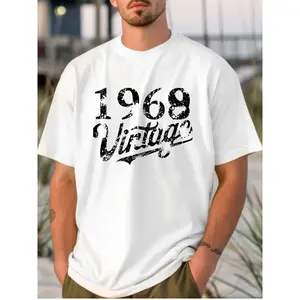 Men's White Cotton T - shirt: "1968 Vintage" Retro Print