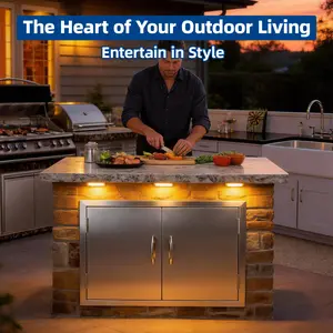 Cxforste Outdoor Kitchen Doors - 19" x 28" Double-Layer Stainless Steel Doors for Outdoor Kitchens with Handles BBQ Access Door, for BBQ Island, Grilling Station, Outside Cabinet，304 Stainless Steel Kitchen Cabinet，Outdoor Living Must-Haves