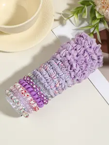 18Pcs Aesthetic Hair Ties Set for Girls Includes Spiral Coils, Soft Scrunchies, Crystal Elastics, Elastic Hair Accessory | Cute Pastel Colors for Daily Outfits, Gym & Parties | No Damage Hair Accessories Kit for All Hair Types | Hair Decor