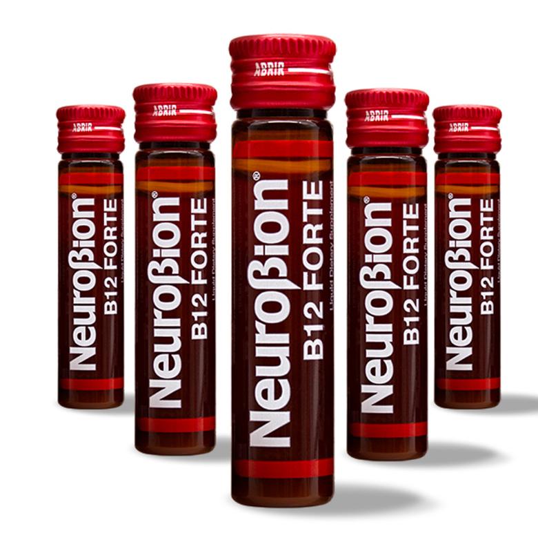 NeuroBion B12 Forte - 10 Vials Liquid Supplement with Vitamin B12 & B6 for Adults US Made Multivitamin Formula