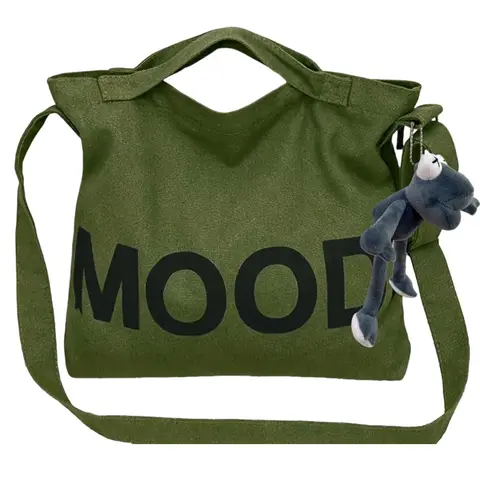 2026 New MOOD Letter Canvas Crossbody Shoulder Bag, Simple Versatile Daily Tote Bag for Daily Commute and Short Trips, Commuting Shoulder Bag