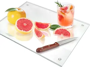Glass Cutting Board, Clear Tempered Glass for Kitchen with Rubber Feet, Non-Slip, Durable Shatter Resistant, Dishwasher Safe, Scratch Resistant, Heat Resistant