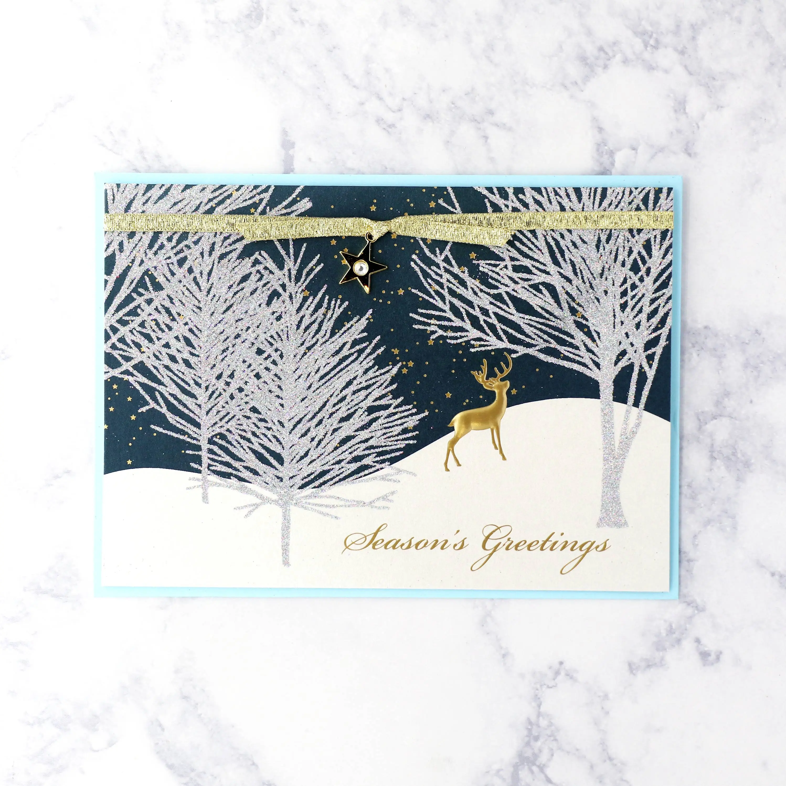 Glittered Magical Outdoor Scene Holiday Card