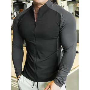 Men's Colorblock Half Zip Thumb Hole Design Sports Tee, Regular Fit Casual Long Sleeve T-shirt for Gym Workout, Men's Top for Spring & Fall, Gym Tees