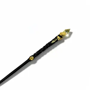 SaintMagic Obsidian Golden Rose Wand, Wizard Academy Style Handmade Fantasy Wand for Adult Collectors, Cosplay Prop, Black Gold Resin Gem Wand Gift with Box