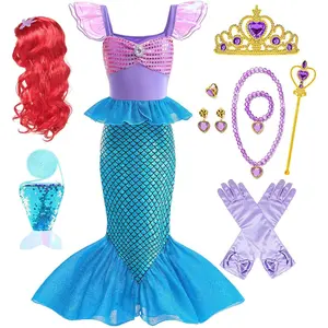 X-CPA10   Little Girl Luxury Mermaid Costume Princess Dress for Girls with Accessories