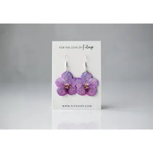 Purple Orchid Bloom Plant Earrings | Blossom Earrings