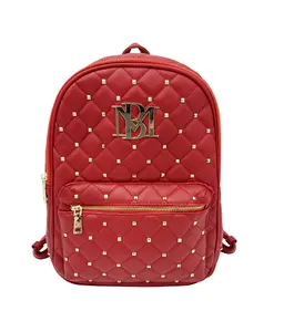 Badgley Mischka Red Quilted and Studded Backpack