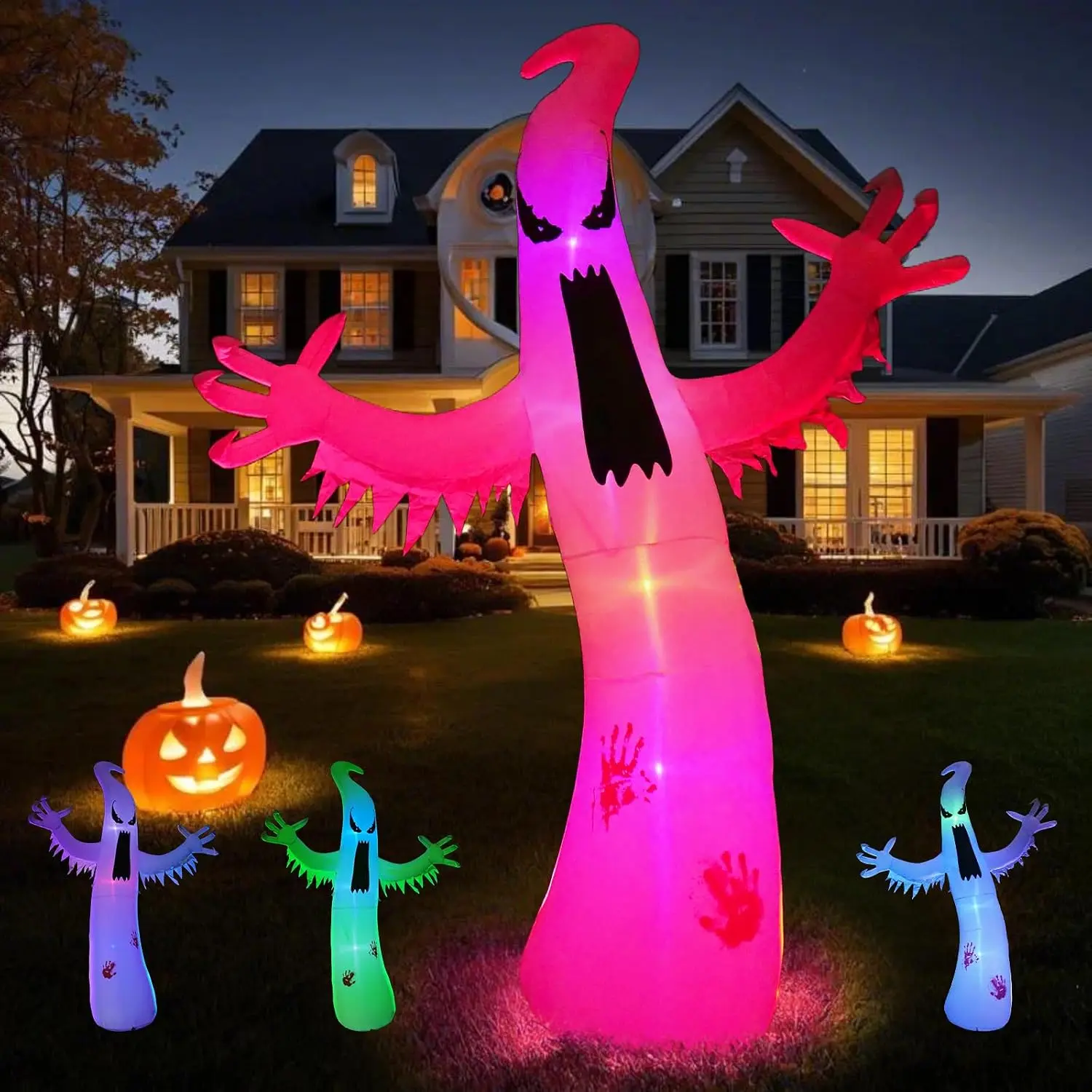 Gardwin 12 FT Giant Halloween Inflatable Ghost Outdoor Decoration, Lighted Blow Up Yard Prop with 4-Color LEDs, Water Bags & Stakes for Front Porch Lawn Garden Party