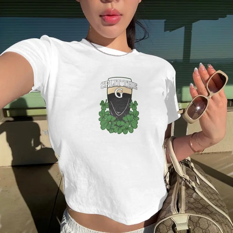 Spit the G Baby Tee - St Patricks Day Baby tee - Irish Y2k Merch - Vintage Y2k Top - Shamrock Baby Tee - Lucky Shirt