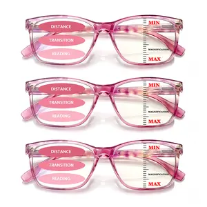 3 Pack Progressive Multifocal Reading Glasses for Women Blue Light Protection Spring Hinge Computer Readers Lightweight Eyeglasses