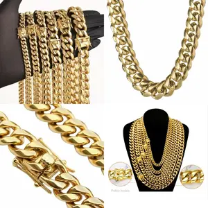 6-20MM 8.5-30inch Solid 18K Gold Plated Hip Hop Men's Heavy Miami Cuban Link Chain Bracelet Necklaces